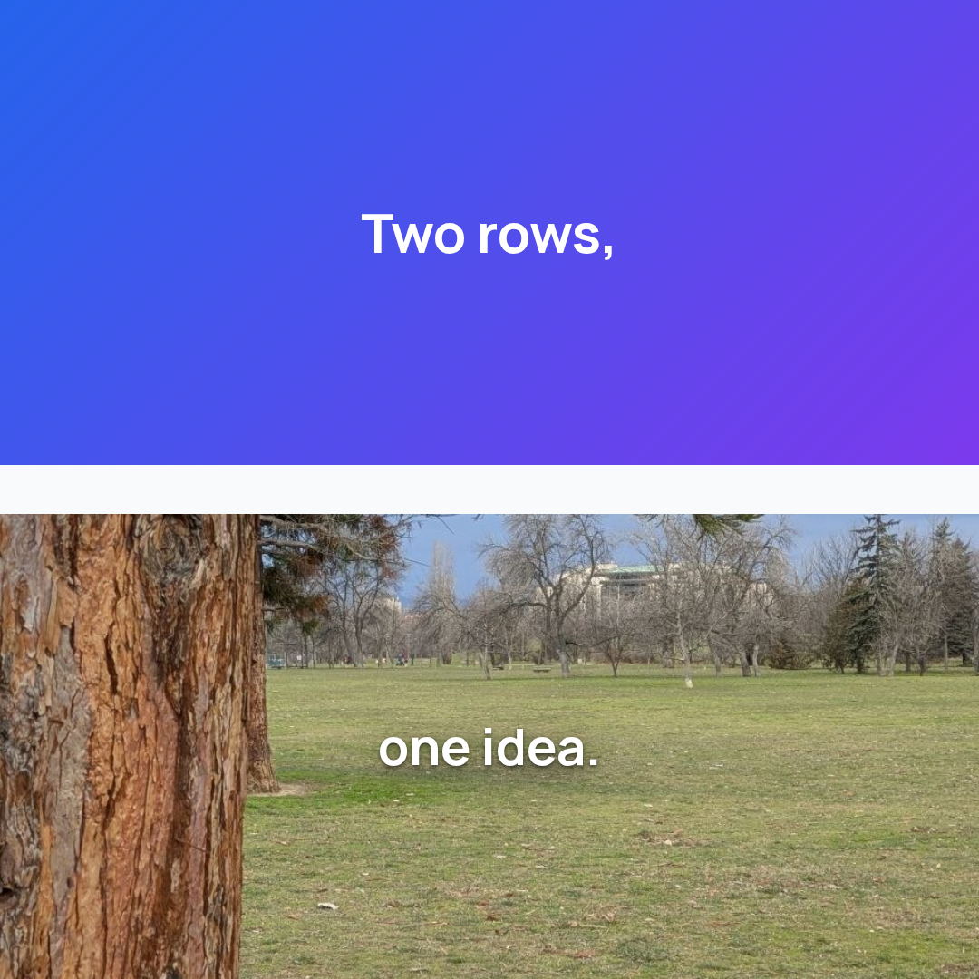Square collage stacked in two rows, a gradient headline above a park photograph, separated by a wide light border.