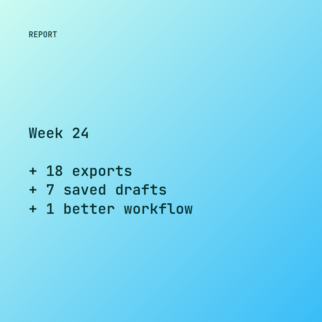 Square card with monospaced text over a cool cyan gradient.