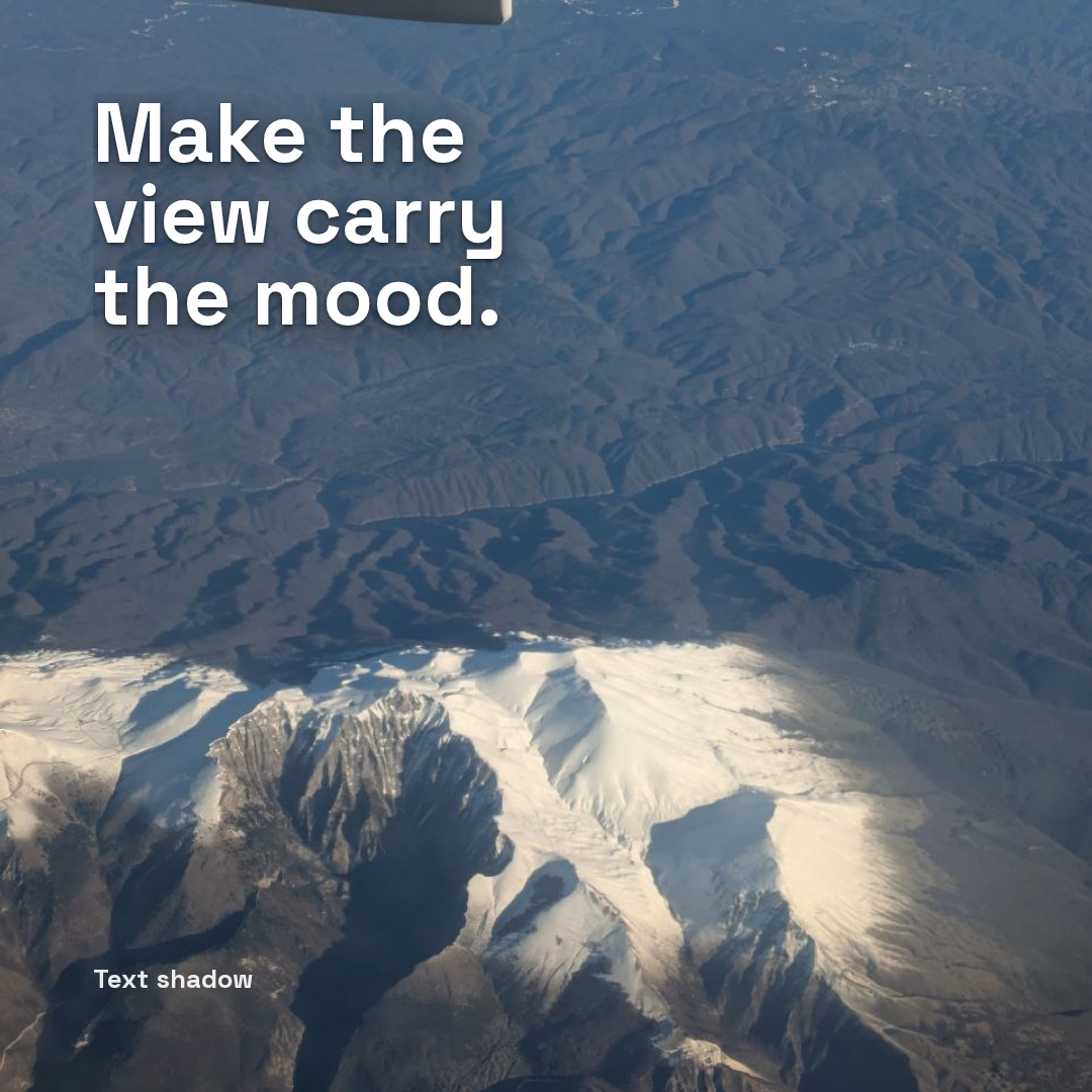 Square Pro card with large white text over an aerial mountain photograph.