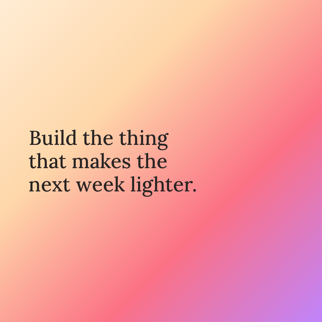 Warm square founder note card with dark serif text on a peach gradient.